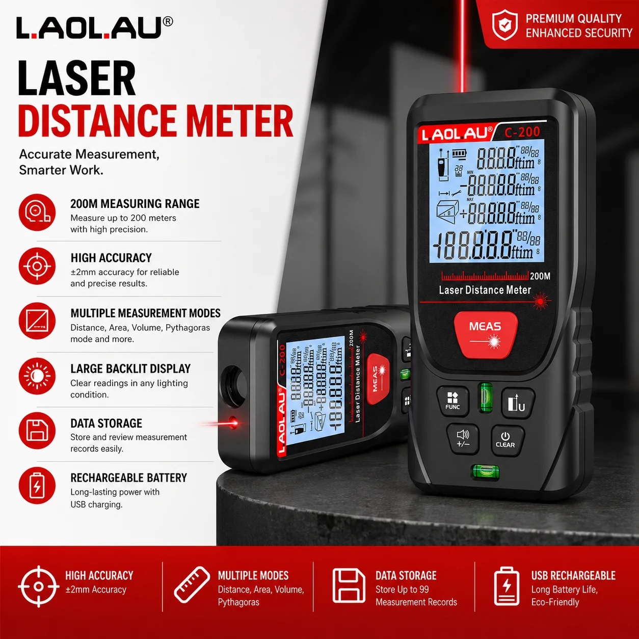 Power Tools Red - LAOLAU Digital Laser Range Finder RED/Green